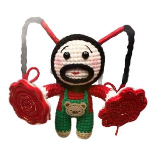 纯手工钩针织如花二人转团子毛线玩偶可爱摆挂件钥匙扣成品礼物