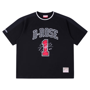 Mitchell&Ness短袖T恤罗斯球衣退役1号公牛队网眼运动上衣男MN