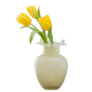 中古芬顿花瓶高级感插花玻璃奶玉色摆件法式客厅餐桌水养插花花器