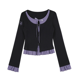 SagiDolls少女斗志#雾之藤#甜美浪漫黑紫假两件荷叶边上衣纯欲T恤