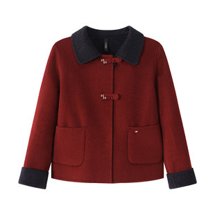 妈妈秋冬短款双面呢大衣女喜婆婆婚宴装礼服中老年洋气羊毛呢外套