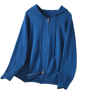 针织衫外套女大码2025秋季新款胖mm时尚显瘦百搭双头拉链连帽毛衣