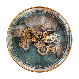 美式复古创意客厅挂钟2025新款高级高端中古风机械齿轮时钟表挂墙