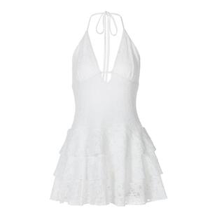 gusty欧美风纯欲辣妹蕾丝挂脖吊带裙镂空深V短裙子御姐露背连衣裙