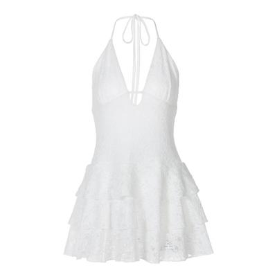 欧美纯欲辣妹蕾丝挂脖吊带连衣裙