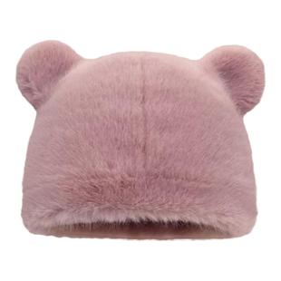 水貂毛绒兔毛冬季殴貂绒可爱兔耳朵熊猫帽子女毛毛保暖百搭皮草女