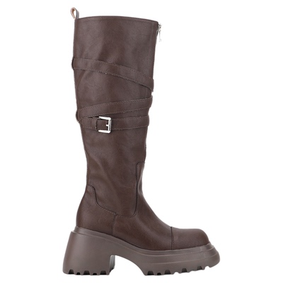 2025年新款厚底增高裤管靴女英伦风小个子棕色拉链靴圆头长筒靴女