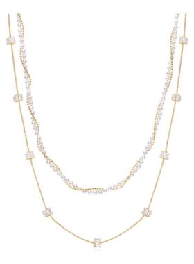 Fedoma托帕石镶嵌珍珠串珠项链