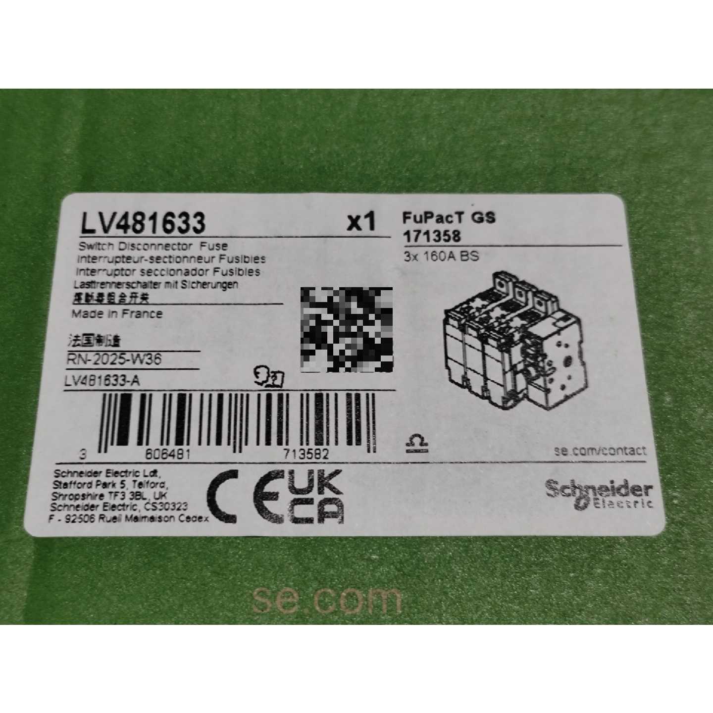 〔议价-可维修〕施耐德LV481633 熔断器隔离开关3P 160A 法国制