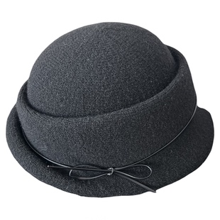 韩系针织优雅蝴蝶结羊毛礼帽女秋冬千金风圆顶显脸小法式盆帽子潮