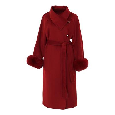 DPLAY2025年冬季新款红色双面呢大衣女中长款时髦100羊毛外套