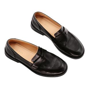 RIM RIM2025秋冬新款塑型马皮鞋复古英伦风小皮鞋一脚蹬乐福鞋女