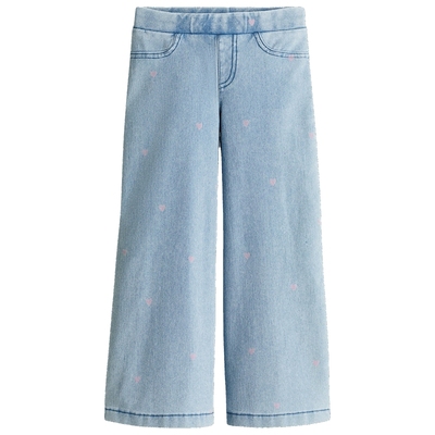 HM童装儿童女童牛仔裤2025秋新款休闲重磅阔腿松紧腰长裤1226321