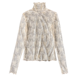 薄款高领蕾丝内搭小衫女秋冬2025新款木耳边网纱打底衫女内搭上衣