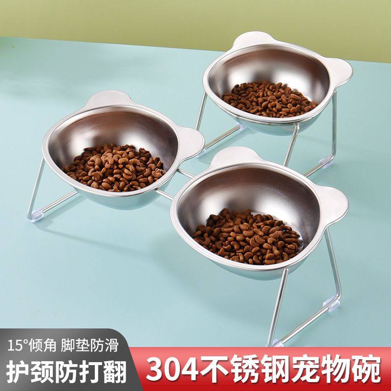 304不锈钢猫碗宠物架子盆碗双增高猫咪打翻护颈食碗防狗饭碗宠物
