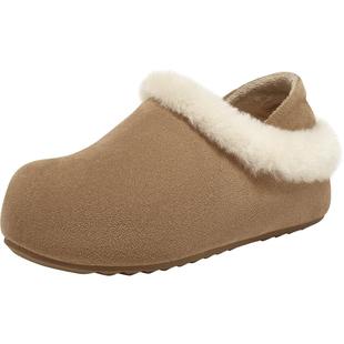 百思图25冬新款外穿勃肯拖鞋毛毛鞋雪地靴加绒保暖棉鞋女W6709DM5