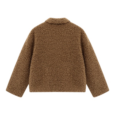 Basic House/百家好翻领羊羔毛短外套女冬小个子气质保暖皮毛一体