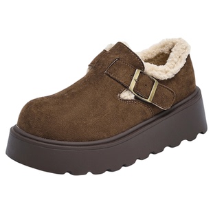 依思q厚底加绒雪地靴女2025新款冬季加厚保暖棉鞋一脚蹬勃肯鞋子