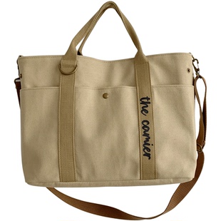 拉链原创自制通勤加厚帆布包文艺大学生手提书包电脑包单肩斜挎包