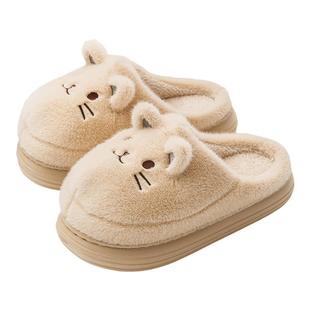 棉拖鞋女毛绒保暖居家室内厚底踩屎感秋冬季情侣卡通拖鞋两双装