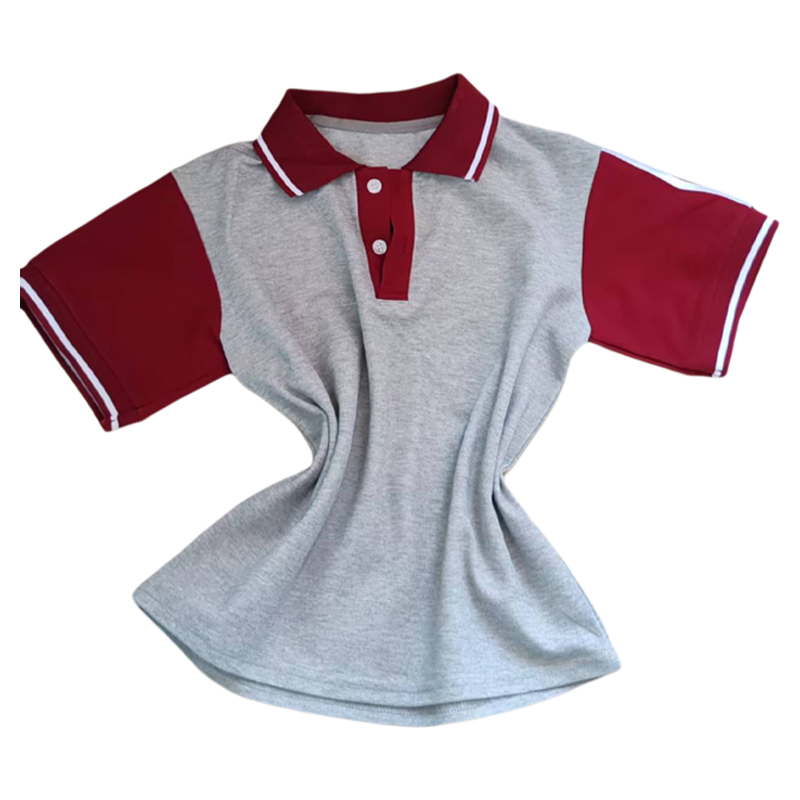 夏季款浅灰色校服短袖酒红袖酒红领男女校园高中小通用班服POLO衫