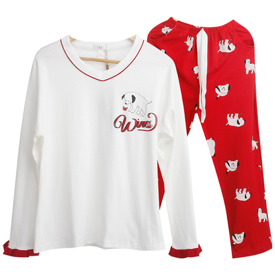 浪莎夏季新款纯棉长袖可外出睡衣