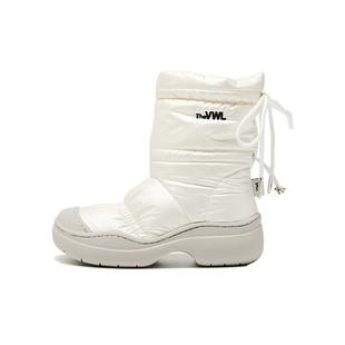 VWL抽绳雪地靴女秋冬新款厚底中高筒系绳保暖靴加绒防泼水靴子