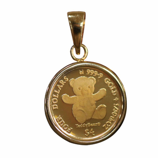 日本进口24K纯黄金泰迪熊Teddy Bear英女王纪念金币吊坠项链手链