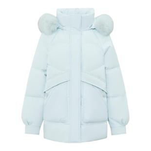 雪中飞2026春新款女士短款重磅羽绒服狐狸毛领梦幻蓝公主时尚保暖