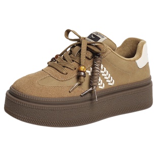 红蜻蜓德训鞋女款秋冬厚底女鞋增高系带时尚休闲鞋加绒小白板鞋女