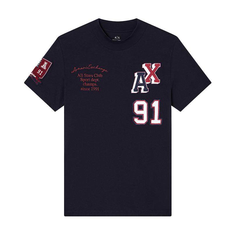 ARMANI EXCHANGE/阿玛尼秋冬新款男纯棉撞色刺绣正肩短袖薄T恤