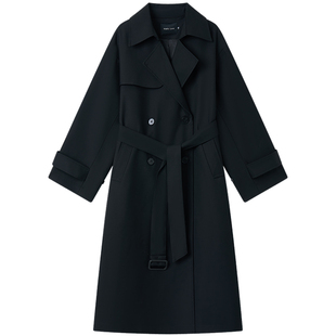 Halo Luu黑色风衣外套女春秋新款韩系休闲高级感双排扣中长款大衣