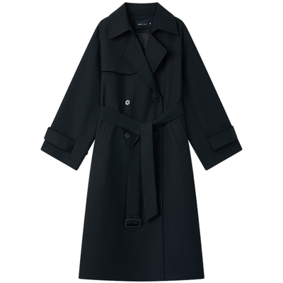 HaloLuu黑色风衣外套韩系高级感