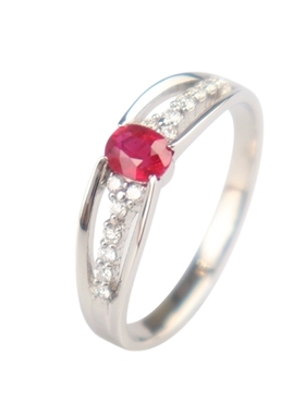 中古95新日本进口商品椭圆型切工红宝石钻石戒指铂金900615号