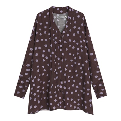 天丝麻慵懒豹纹飘带衬衫