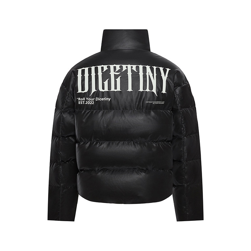 DICETINY 印花logo雾面pu皮羽绒服美式街头保暖立领面包服棉衣男