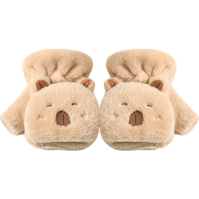 加厚保暖仿兔毛翻盖半指手套男女