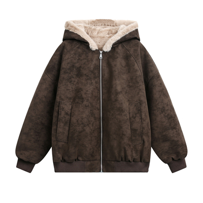 NEVERNEED座山雕PU皮连帽棉衣男