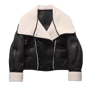 欧洲站羽绒服女2025新款冬季短款皮毛一体大翻领宽松外套加厚大牌