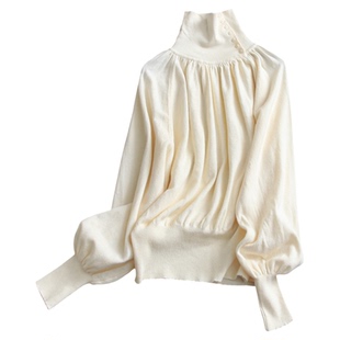 纯色巨好看高领可外穿内搭慵懒针织衫灯笼袖显瘦长袖女装毛衣Q287