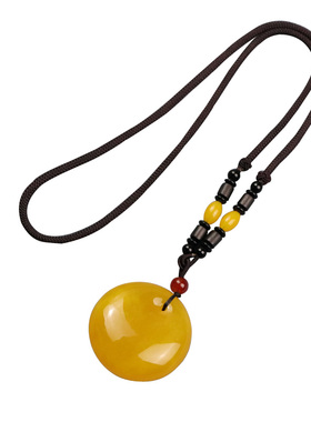 二代蜜蜡鸡油黄吊坠项链男女气质挂件装饰品毛衣链长款简约配饰