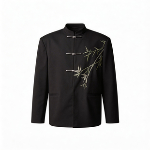 CNEW楚念贰问中国风新中式翠竹刺绣飞机扣立领中山装西服外套宽松