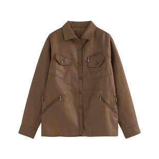 AZure温柔风烫金外套复古风翻领短风衣宽松休闲百搭口袋上衣通勤