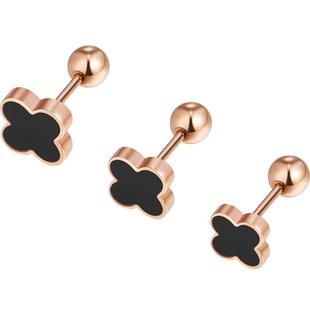 玫瑰金四叶草耳钉女养耳洞耳骨钉钛钢耳环螺丝拧扣睡觉免摘耳饰品