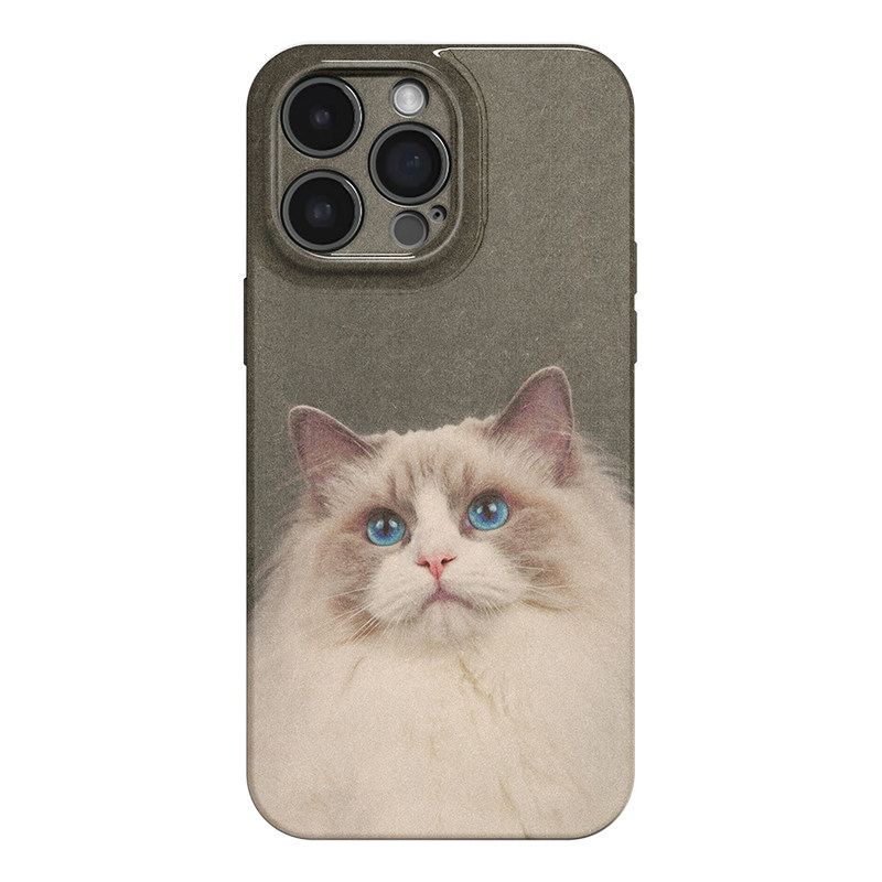 蓝瞳萌猫 萌宠肌理插画风适用苹果iphone17手机壳华为pura70小米15荣耀x50红米k80小众vivox200新款一加ACE5