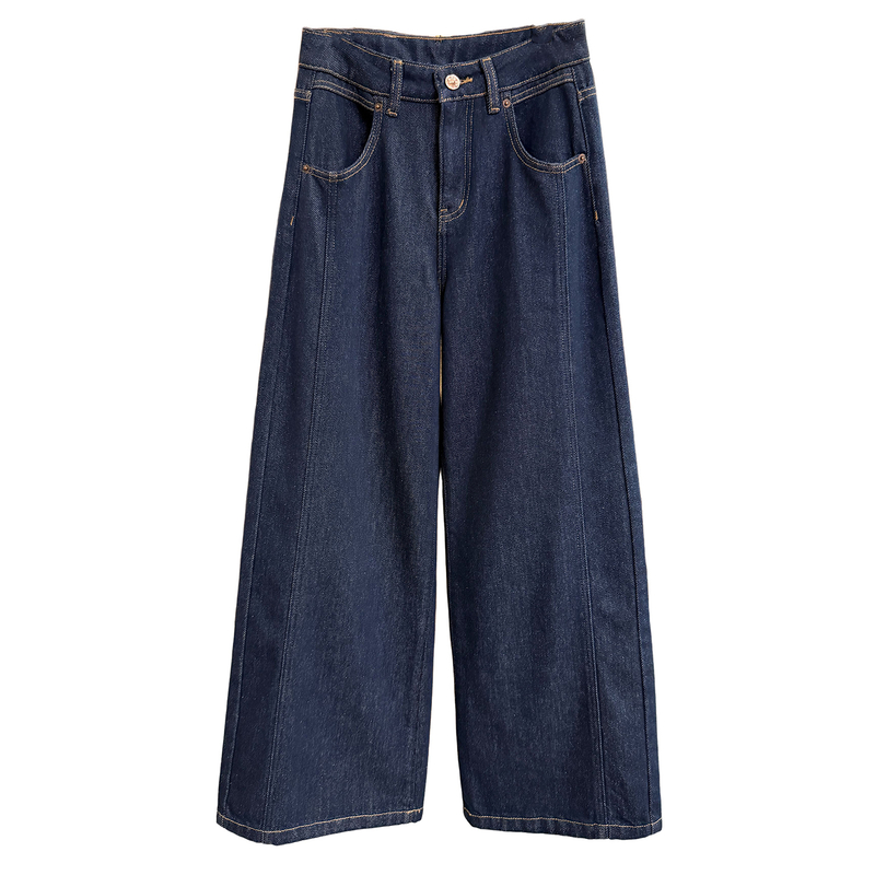 秋冬款！藏肉显瘦！磨毛中高腰牛仔阔腿裤女    M339722~JS