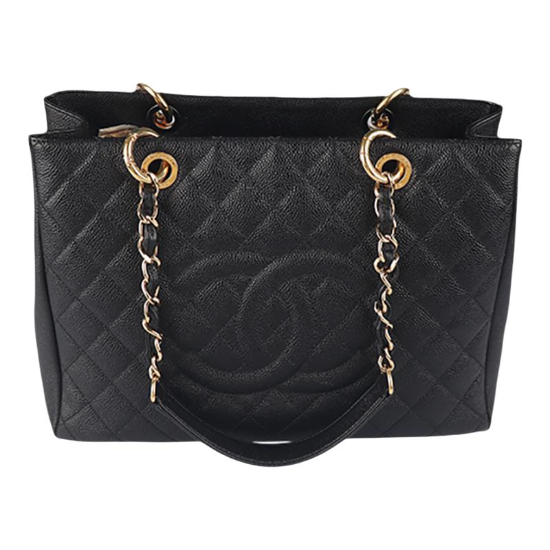 【自营】中古9新CHANEL(香奈儿)GST中号单肩包斜挎包黑色荔枝皮