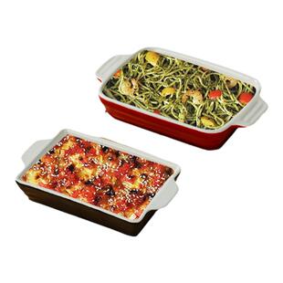 西式餐具双耳烤盘陶瓷芝士焗饭烤碗烤箱专用器皿带托盘长方形盆子