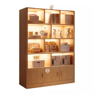 实木书架落地置物架客厅电视柜旁靠墙多层收纳储物展示柜带门书柜