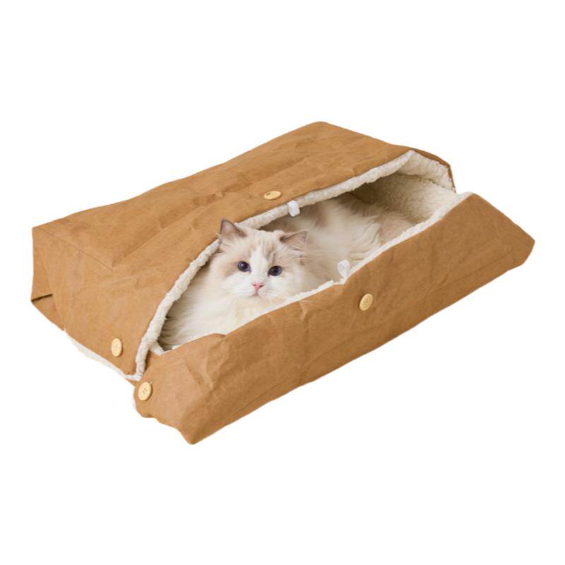 PAPERPARK折叠猫窝多功能睡袋隧道冬宠物防寒垫子保暖加厚牛皮纸